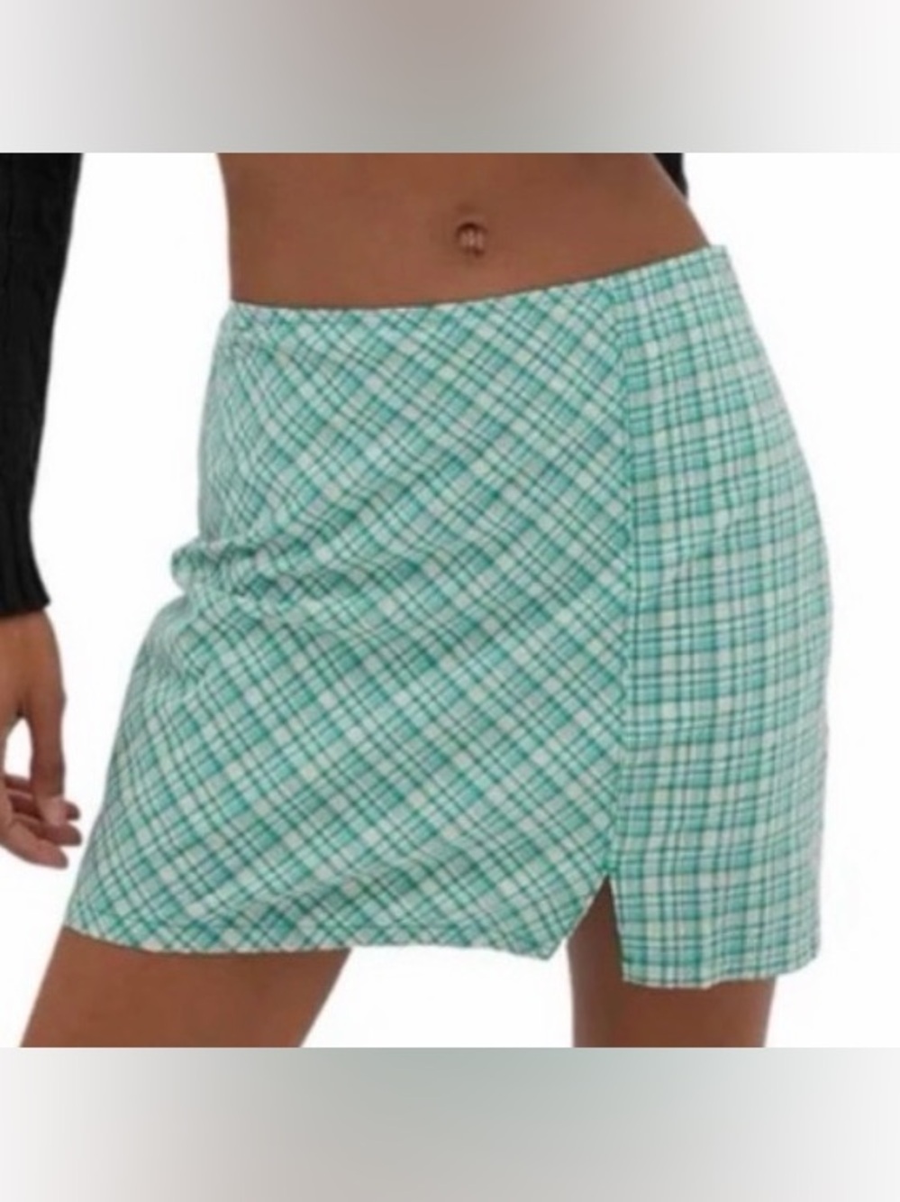Urban Outfitters Green & Cream Notched Mini Skirt size Large